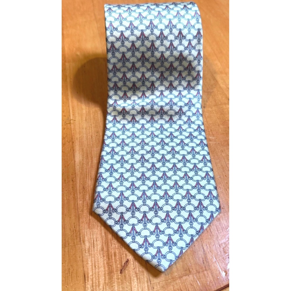 Luca Franzini The Rack Mens Silk Tie Italy Equestrian Chain Bit Cream Navy Red